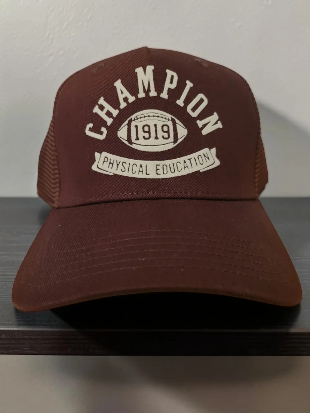 Champion Brown Trucker Hat with Cream Embroidery